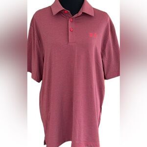 Under Armour red/gray striped shirt sleeved polo shirt, Loose fit Heatgear sz L